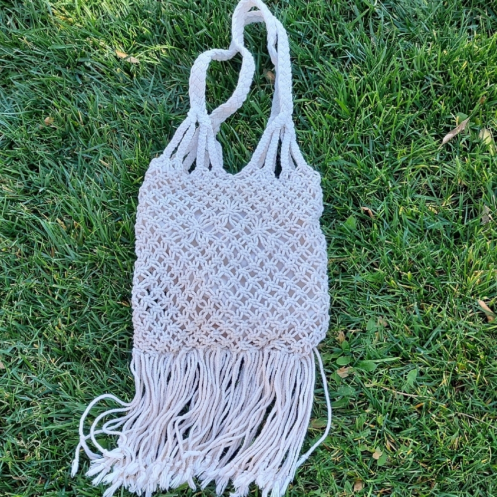 Raphl Lauren-Polo Jeans Co.Cream Macrame Boho Tote Bag